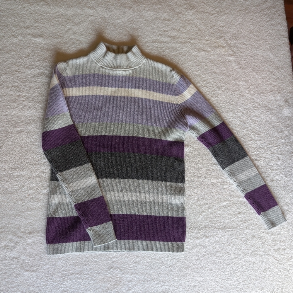 Karen Scott 100% Cotten Striped Mock Nexk size PP